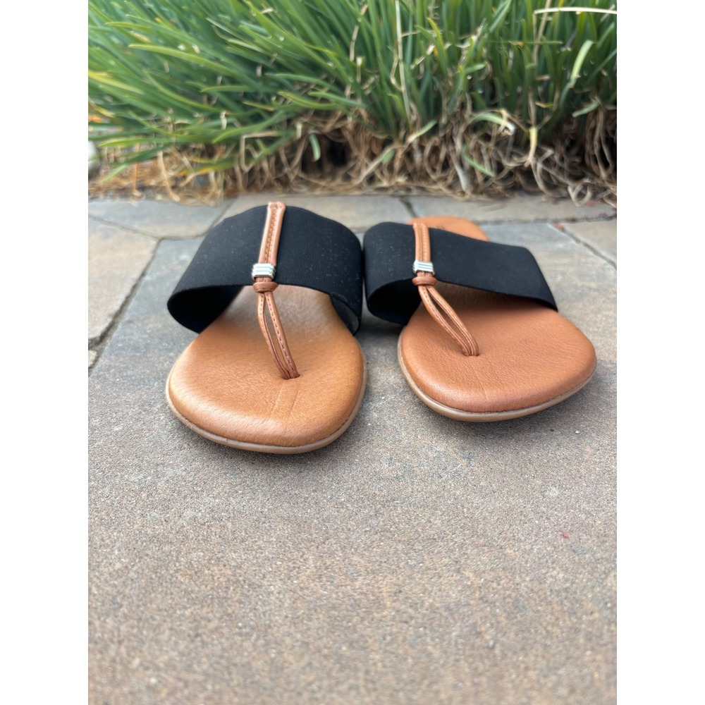 Andre Assous Womens Elastic Thong Slide Sandals Black Tan Made in Spain Size 9 - Picture 3 of 7